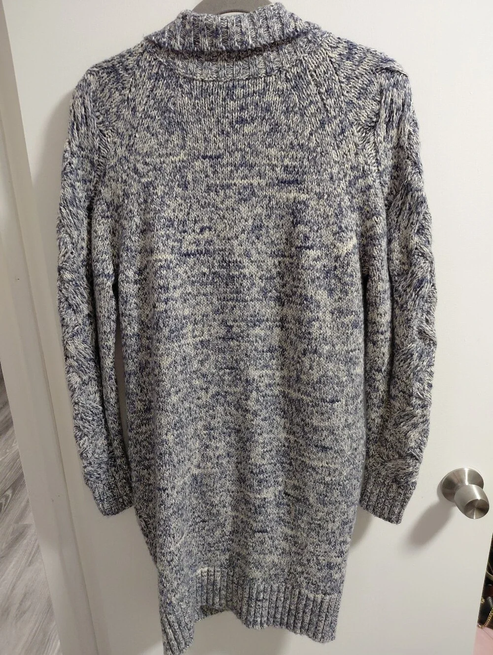 J. Crew Point Sur Blue & White Cable Knit Shawl-Collar Long Cardigan